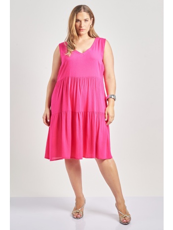 αμάνικο μίντι γκοφρέ φόρεμα βισκόζη με βολάν σε προσφορά