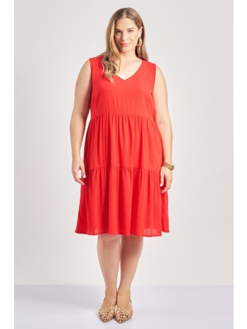 αμάνικο μίντι γκοφρέ φόρεμα βισκόζη με βολάν σε προσφορά