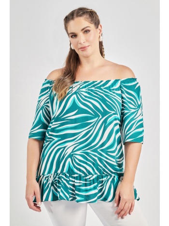 μπλούζα βισκόζη off-shoulder με βολάν εμπριμέ τρόπικαλ σε προσφορά