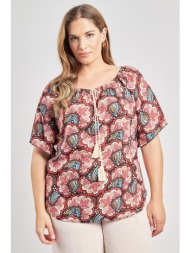 μπλούζα από ρεγιόν εμπριμέ με ελαστική λαιμόκοψη