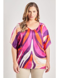 μπλούζα σατινέ σε εμπριμέ abstract μοτίβο
