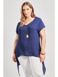 ασύμμετρη βραδινή μπλούζα ζορζέτα με κολιέ