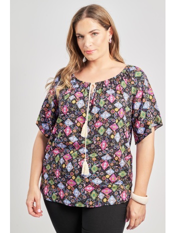 μπλούζα από ρεγιόν εμπριμέ με ελαστική λαιμόκοψη σε προσφορά