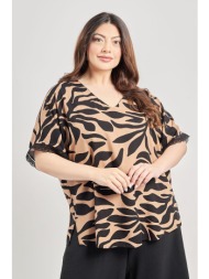 μπλούζα tropical εμπριμέ με διακόσμηση στα μανίκια