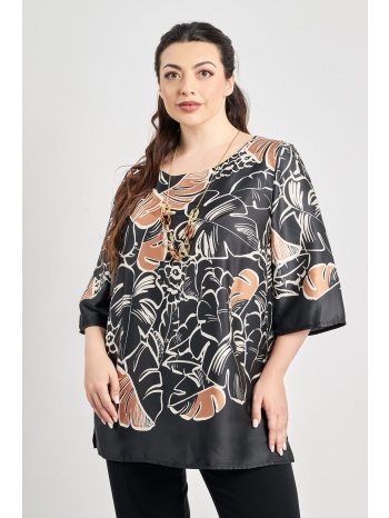 μπλούζα βραδινή σατινέ εμπριμέ με κολιέ σε προσφορά