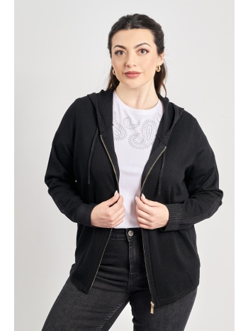 πλεκτή ζακέτα με κουκούλα και λούρεξ λεπτομέρειες σε προσφορά