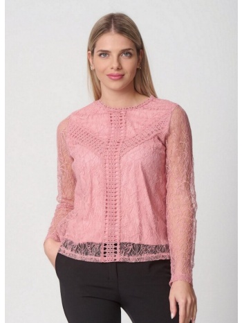 μπλούζα δαντέλα με φόδρα - ροζ