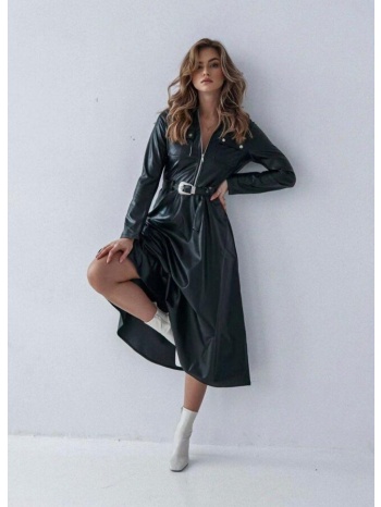 δερματίνη midi κλος φόρεμα μεσάτο με ζώνη - μαύρο σε προσφορά