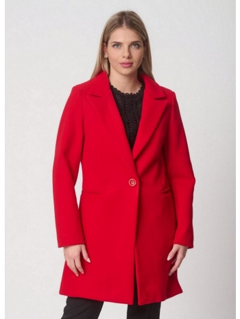 μεσάτο παλτό με κουμπί & βάτες - κόκκινο