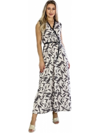 maxi φόρεμα αμάνικο με λεπτομέρειες δαντέλας - mπεζ floral