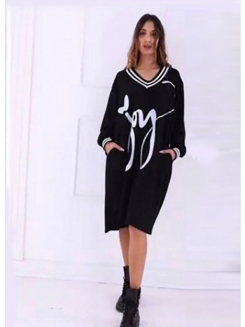 oversize μπλουζοφόρεμα με στάμπα & ριγέ λεπτομέρειες - μαύρο