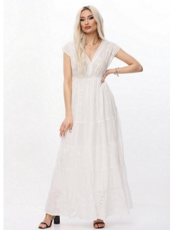 maxi φόρεμα με κοφτή δαντέλα - λευκό