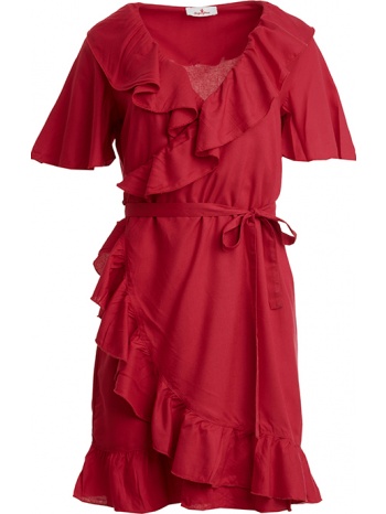 κοντομανικο φορεμα με βολαν - σκουρο κοκκινο