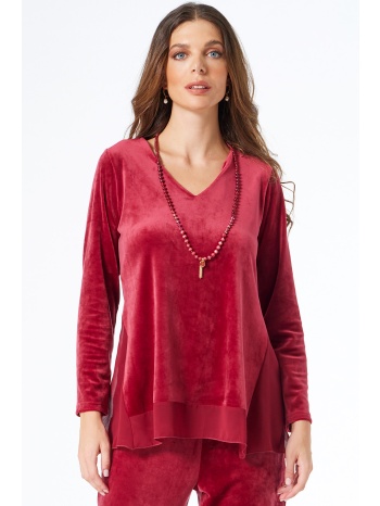 μπορντω βελουδινη μπλουζα με μουσελινα σε προσφορά