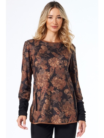 φλοραλ πλεκτη μπλουζα με μαυρες μανσετες σε προσφορά