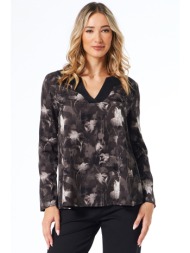 γκρι φλοραλ μπλουζα με μαυρη φασα
