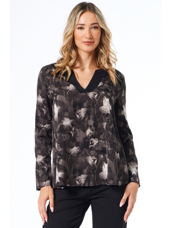 γκρι φλοραλ μπλουζα με μαυρη φασα σε προσφορά