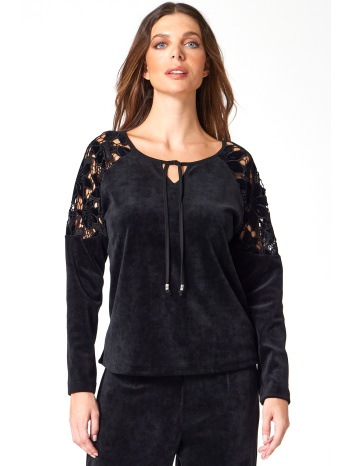 βελουδινη μπλουζα με δαντελα στους ωμους σε προσφορά