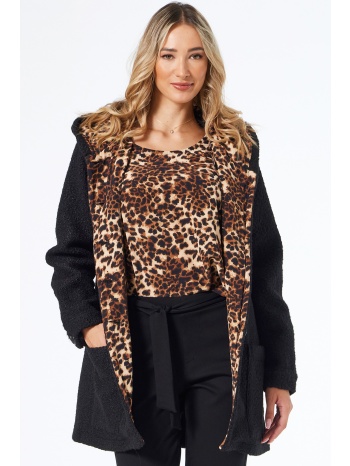 μαυρο μπουκλε μπουφαν με λεοπαρ κουκουλα σε προσφορά