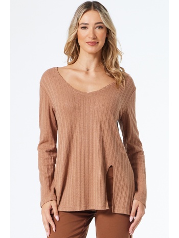 καφε ριπ πλεκτη μπλουζα σε προσφορά