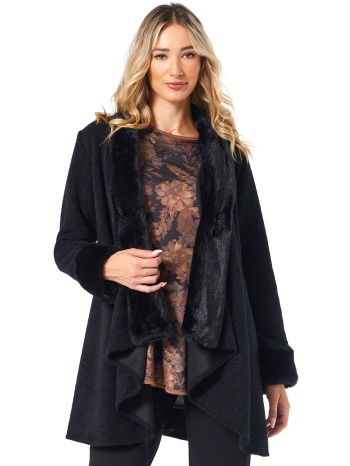 μαυρη πλεκτη ζακετα με γουνινες λεπτομερειες σε προσφορά