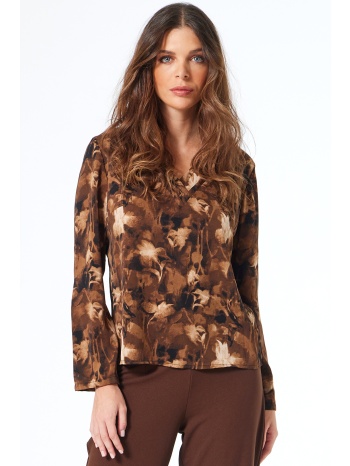 καφε φλοραλ μπλουζα με πιετες σε προσφορά