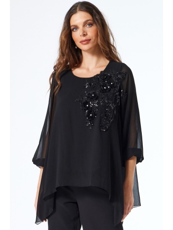 μαυρη μπλουζα μουσελινα με μοτιφ σε προσφορά