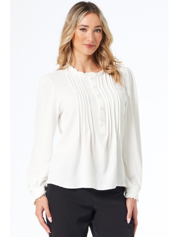 εκρου μπλουζα με πιετες και βολαν σε προσφορά