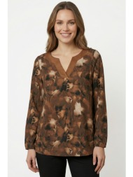 καφε φλοραλ μπλουζα με ...