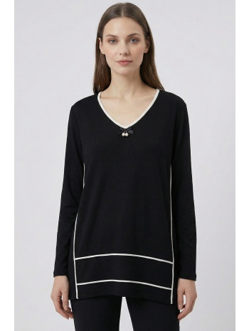μαυρη πλεκτη μπλουζα με εκρου ρελια σε προσφορά