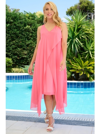 φουξια φορεμα μουσελινα με μυτες σε προσφορά