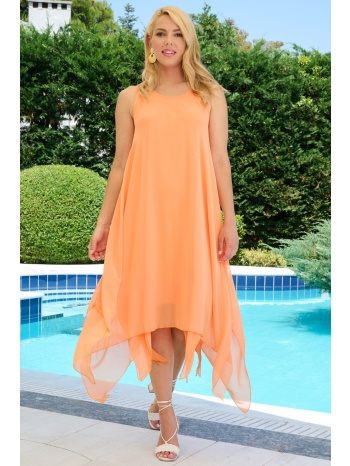πορτοκαλι ασυμμετρο φορεμα μουσελινα σε προσφορά