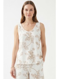 εκρου κεντητη αμανικη μπλουζα linen-look