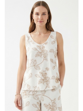 εκρου κεντητη αμανικη μπλουζα linen-look