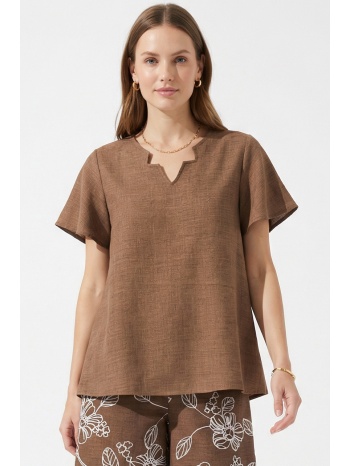 καφε v-neck μπλουζα linen look
