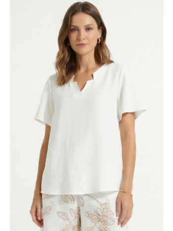 εκρου v-neck μπλουζα linen look