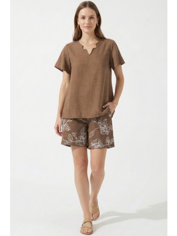 καφε κεντητη βερμουδα linen-look