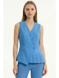 γαλαζιο γιλεκο με πιετες