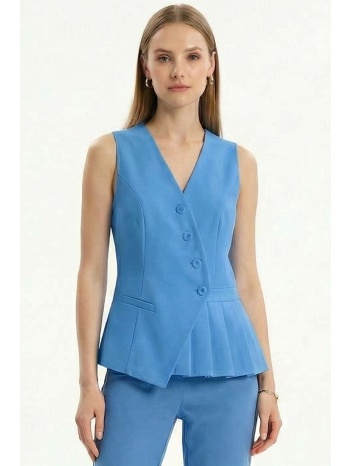 γαλαζιο γιλεκο με πιετες