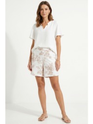 εκρου κεντητη βερμουδα linen-look