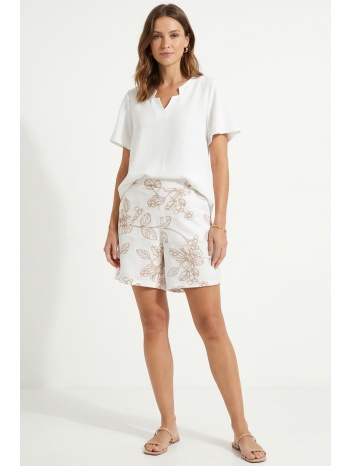εκρου κεντητη βερμουδα linen-look