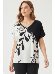 v-neck εκρου φλοραλ μπλουζα