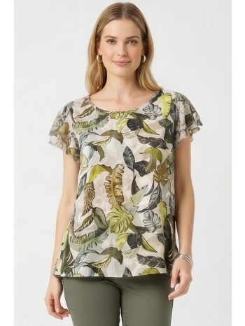 φλοραλ ελαστικη μπλουζα με βολαν