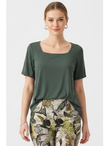 χακι μπλουζα με τετραγωνο λαιμο