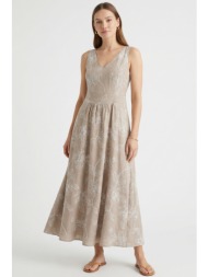 μπεζ μαξι ολοκεντητο φορεμα linen-look