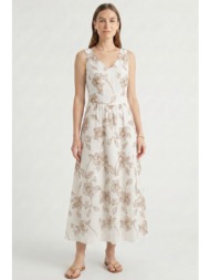 εκρου μαξι ολοκεντητο φορεμα linen-look