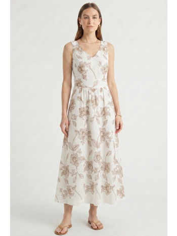 εκρου μαξι ολοκεντητο φορεμα linen-look