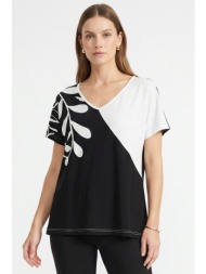 μαυρη v-neck φλοραλ ...
