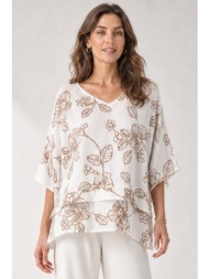 εκρου κεντητη oversize μπλουζα linen-look