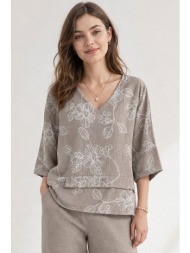 μπεζ κεντητη oversize μπλουζα linen-look